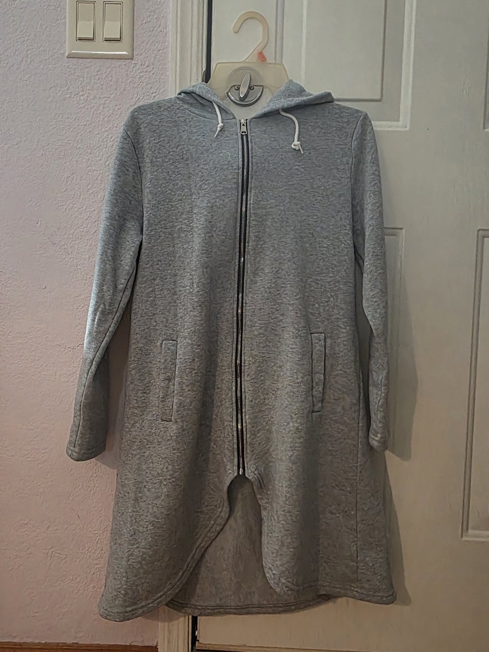 Small Light Gray Zip-Up Hooded Cardigan